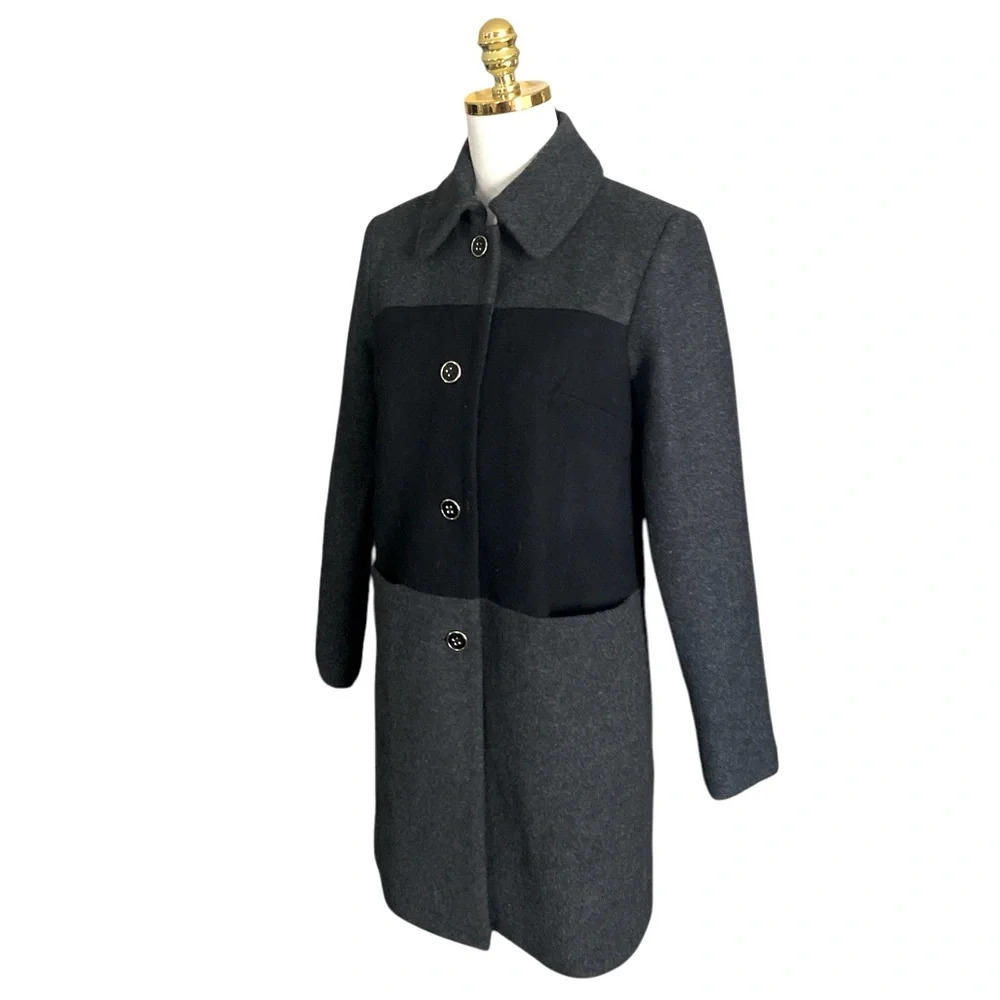 ANTHROPOLOGIE HUTCH Women’s Color-blocked Mid-Length 100% Wool Overcoat Size XS - Picture 3 of 8